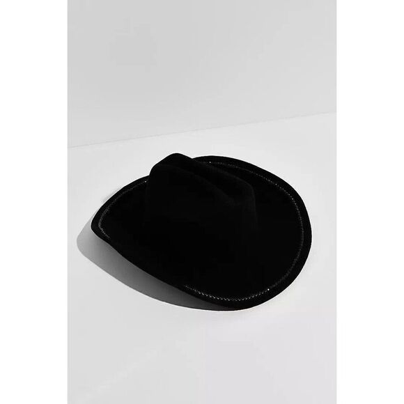 NWT FREE PEOPLE BROADWAY EMBELLISHED COWBOY HAT  WESTERN RANCHER HAT BLACK O/S - Picture 2 of 3